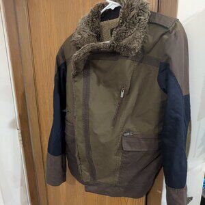 BCBG MAX AZRIA  Colorblock Faux Fur Lined Crop Zip Coat-Women's Size Medium